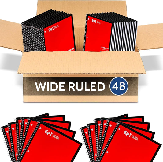 EPI Spiral Notebook | Wide - 70 Sheets, Durable Spiral Binding | 10.5 x 8 in | Classroom Supplies | School, Office, Note Taking, Journaling - 48 Pack