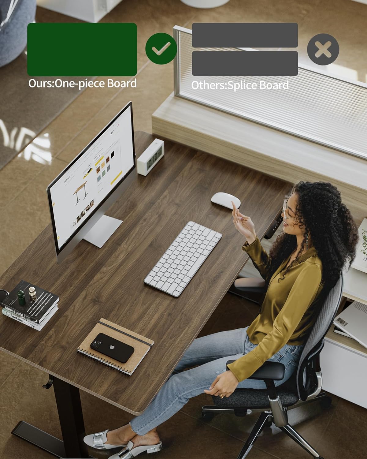 FEZIBO One-Piece Standing Desk Adjustable Height Stand up Home Office Desk, 48x24 Inch Electric Standing Computer Desk, with 4 Memory Presets, Fixable casters, Black Walnut