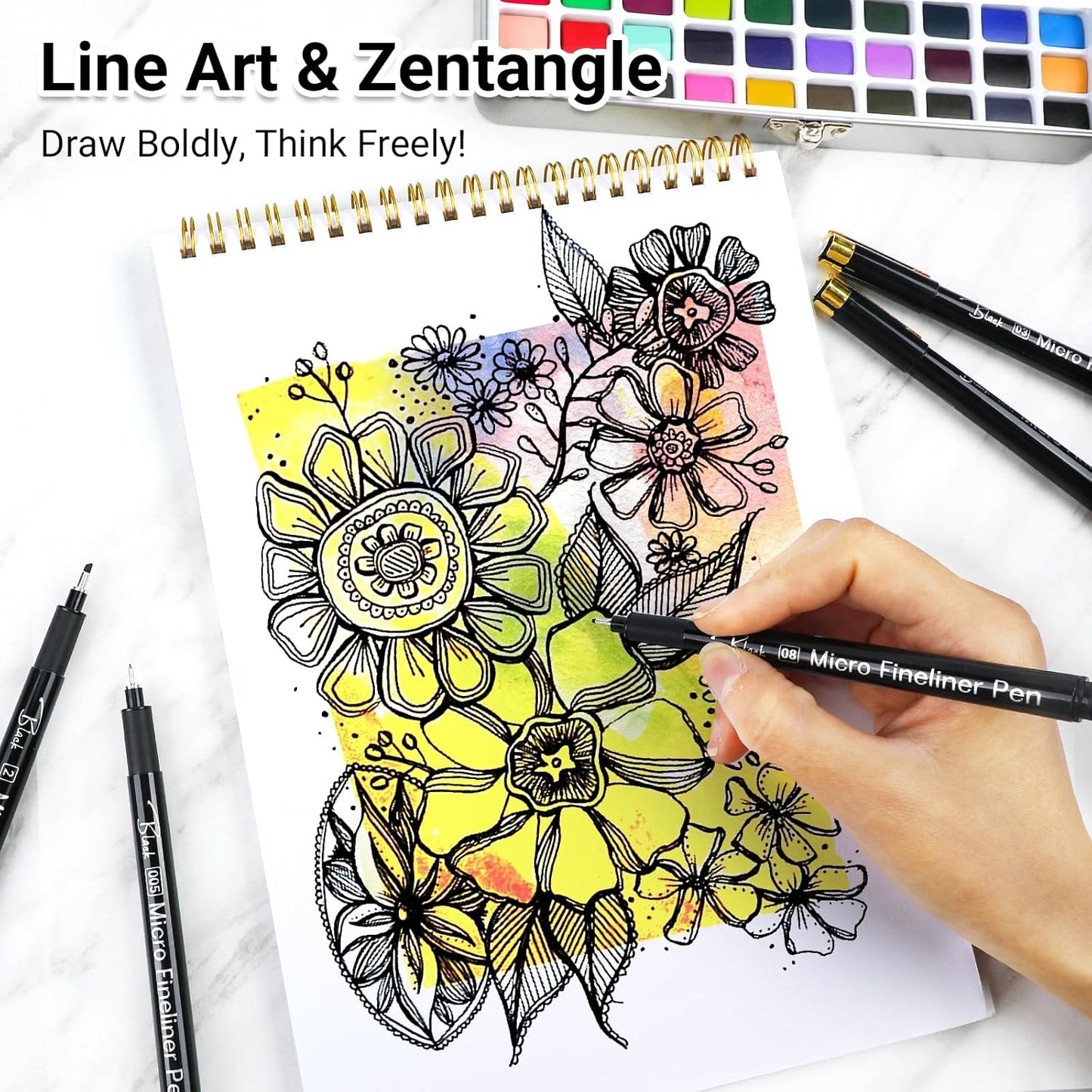 KERIFI Micro Fineliner Drawing Pens for Artists, 16 Black Fine Liner Markers, Waterproof Archival Ink Multiliner Pens, Technical Mandala Zentangle Book Accessories, Art Supplies Stuff Gifts for Adults