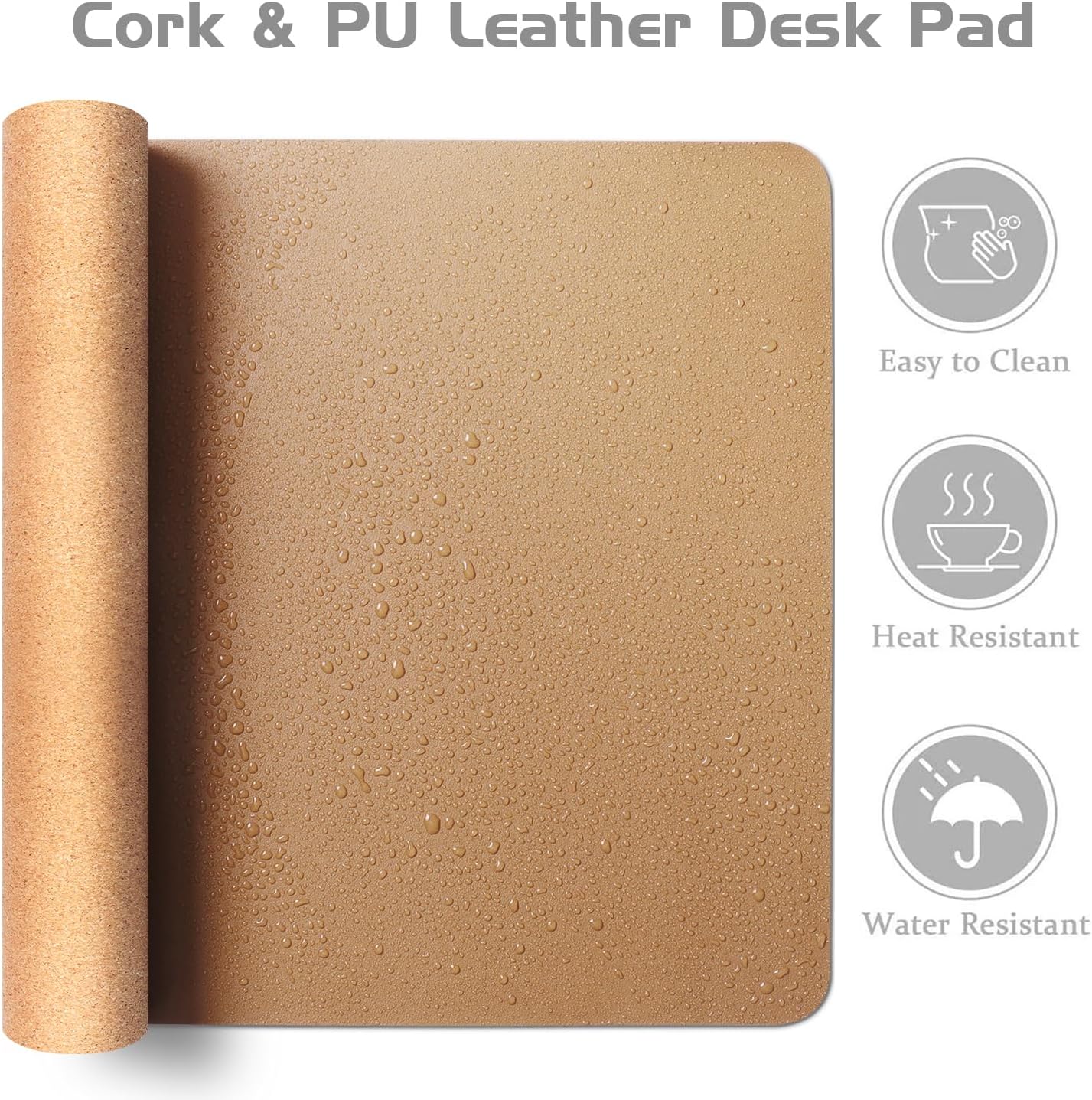 Aothia Dual-Sided Desk Mat - Leather & Cork Desk Protector, Large Mouse Pad & Writing Pad for Office/Home, Waterproof, Apricot (35.4" x 15.7")