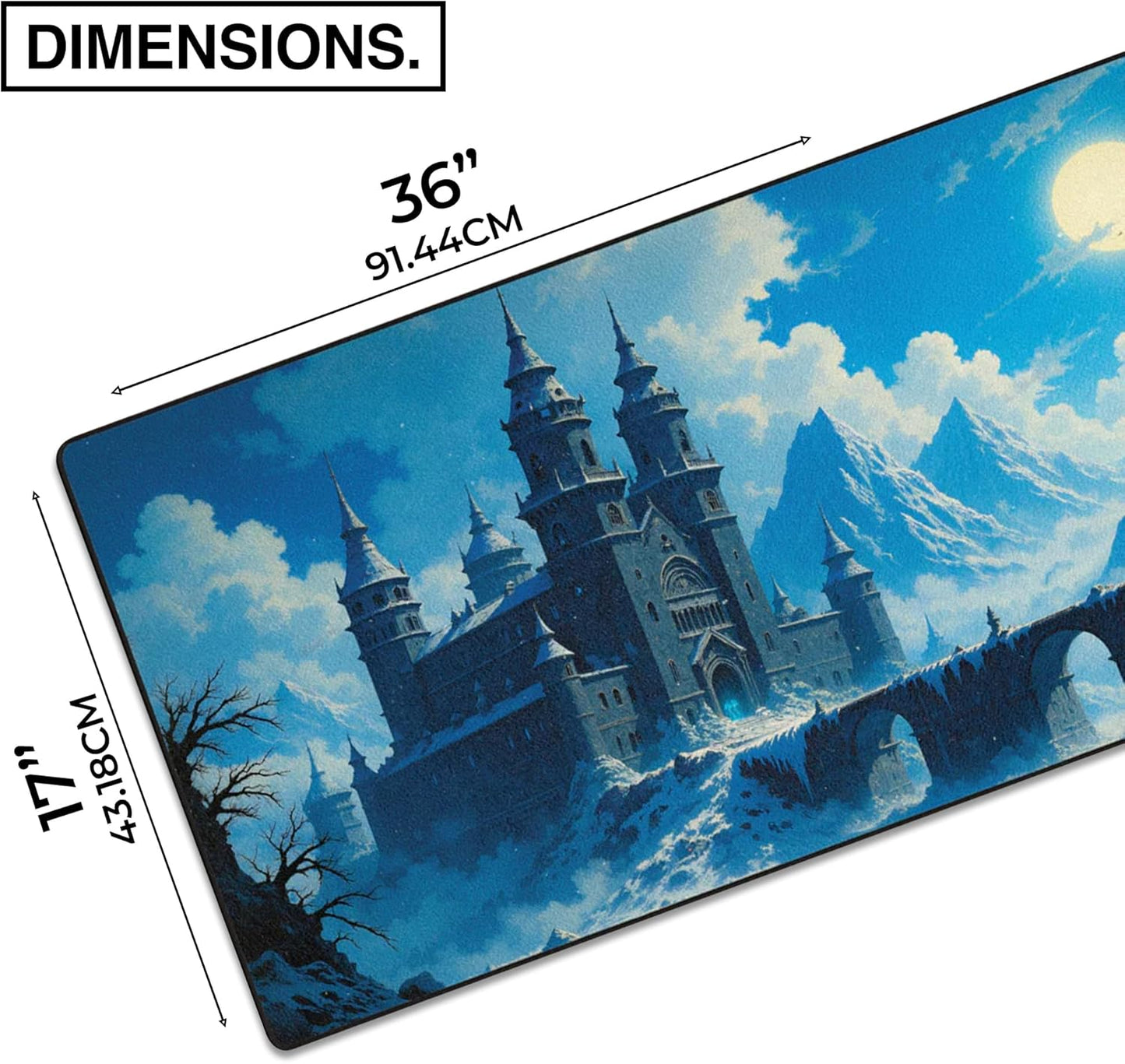 MPCO. Dark Fantasy Large Gaming Desk Pad - 36" x 17" Duraglyde Fabric The Frost King’s Castle Desk Mats - Non-slip, Washable, Smooth Glide for Precision Gaming & Work