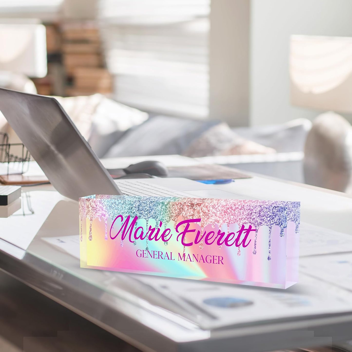 Custom Name Plate for Desk | Personalized Desk Name Plate | Personalized Boss Employee Appreciation Gifts | Acrylic Name Plate Office Desk Accessories (A-Colored Quartz)