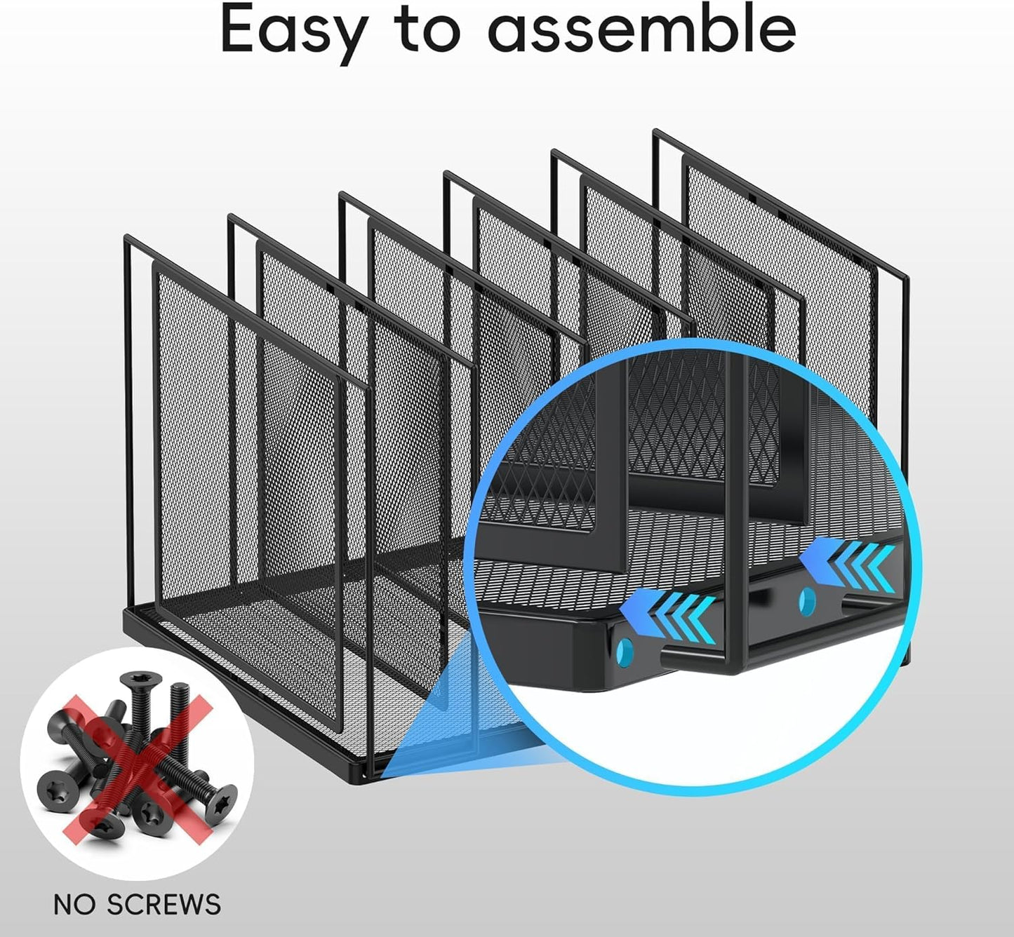 File Organizer for Desk, 5-Section Vertical File Sorter, Paper Holder Organizer Standing Metal File Folder for Office Home Classroom, Black