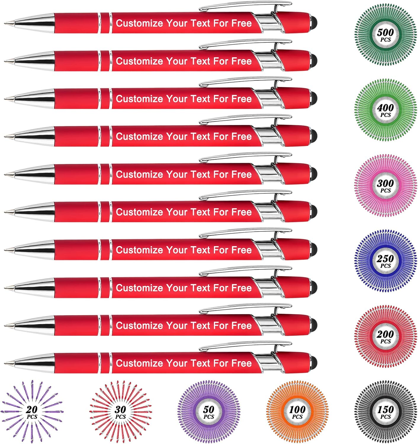 Max 500 Pcs Personalized Pens Bulk, Custom Pens with Free Engraving, Customized Stylus Tip Ballpoint Pen with Your Name Massage Text for School Office Business Graduation Anniversaries-10 Packs