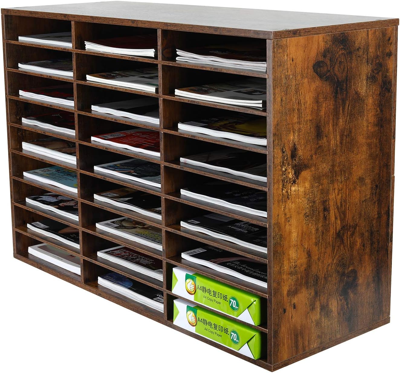 EasyPAG Mail Organizer Countertop, Wood Literature Organizer with Adjustable Shelves, Student Classroom Mailbox for School, Desktop Paper Sorter for Office Home, 27 Compartments, Archaize