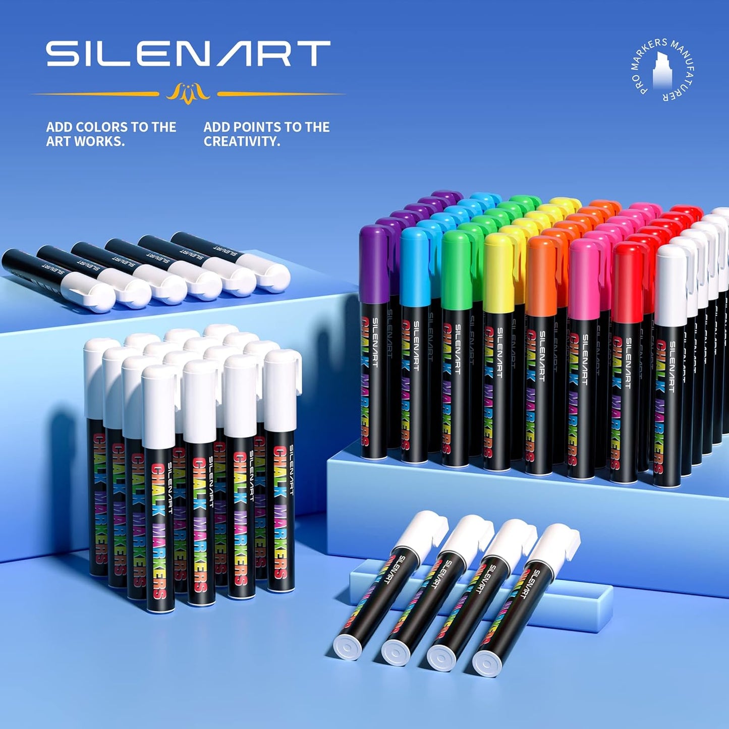 SILENART White Chalk Markers - 15mm Jumbo Tip Car Marker - Wide Thick Window Chalk Pen for Chalkboard, Window, Glass, Mirror, Blackboard