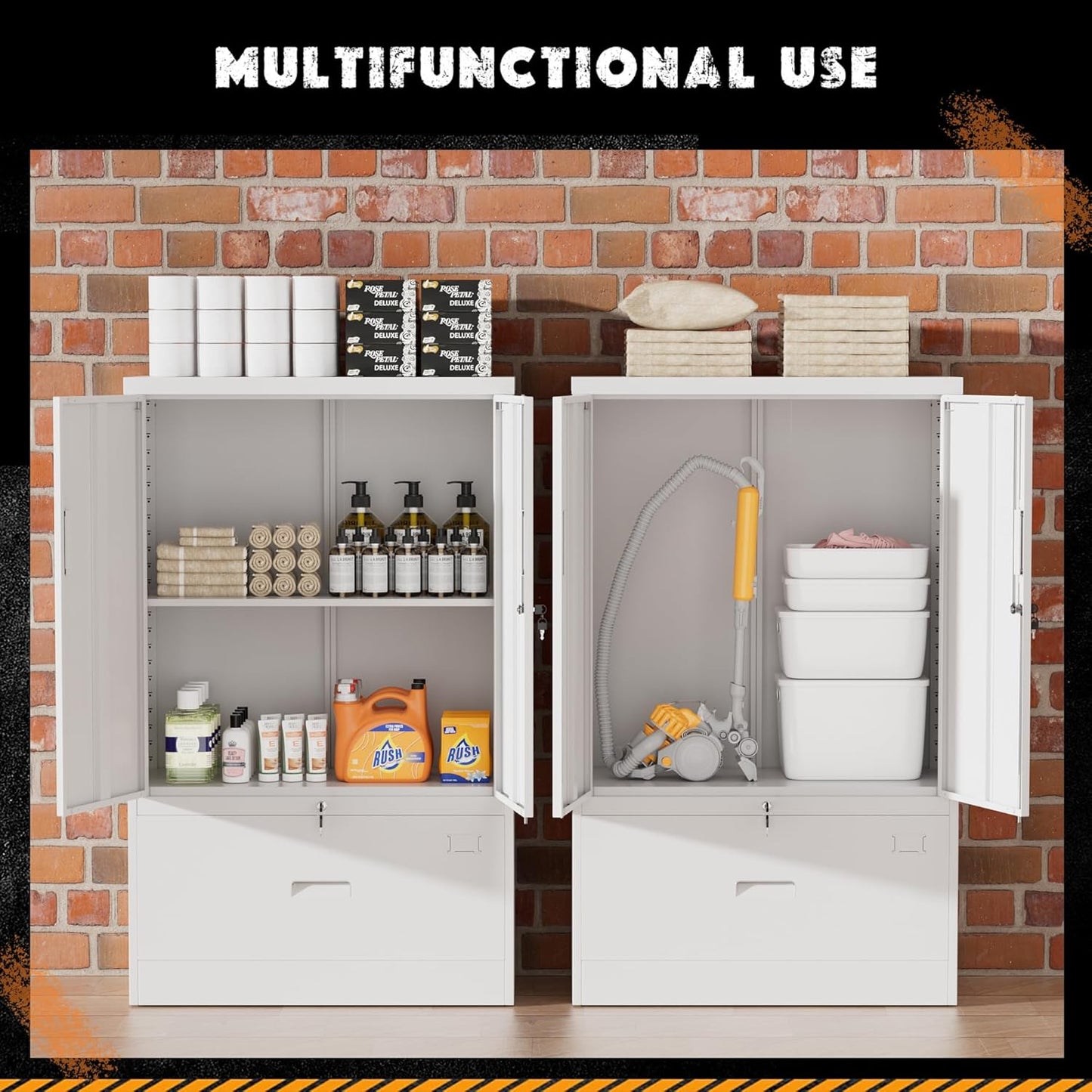 Greenvelly Metal Storage Cabinet,White Steel Lockable Lateral File Cabinet with Doors and Shelves for Home Office Hanging Files Letter/Legal/F4/A4 Size