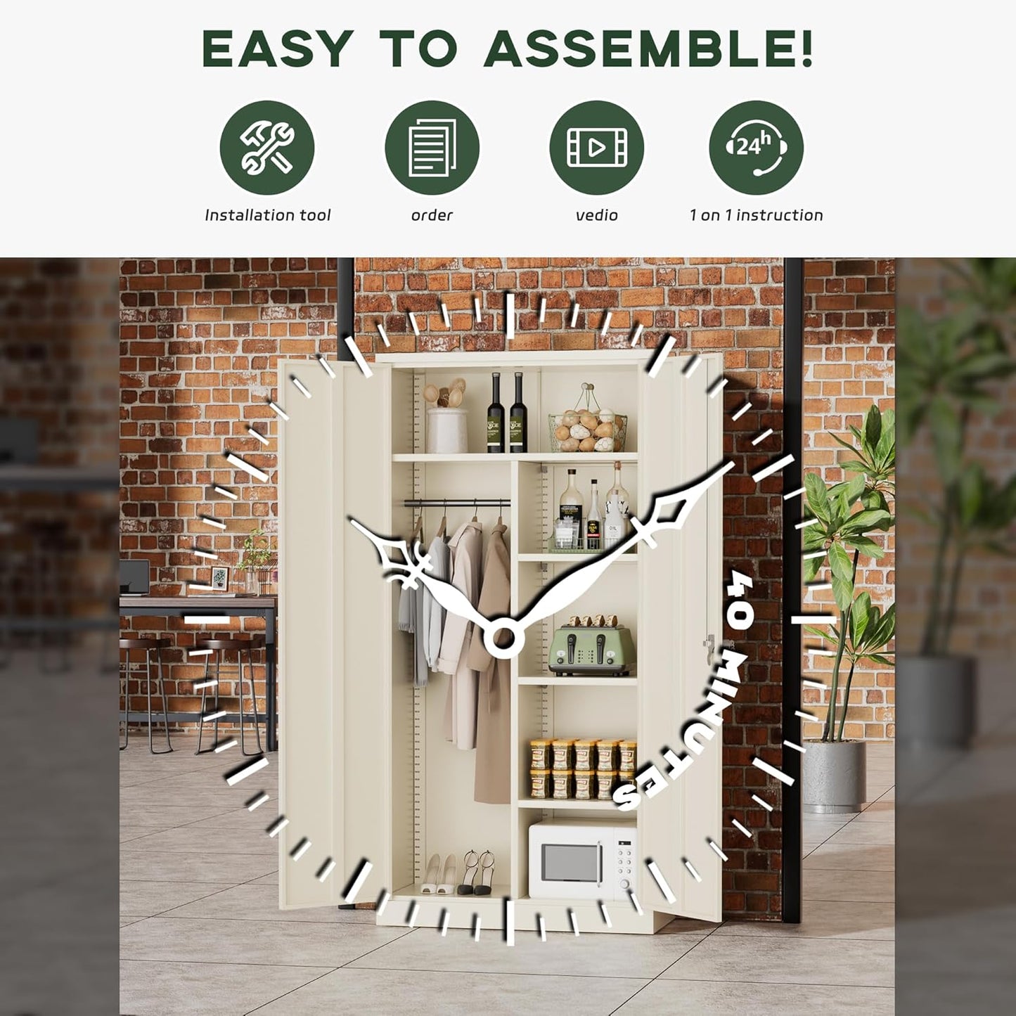 Greenvelly Metal Wardrobe Cabinet with Lock Door, 72" Metal Wardrobe Closet with Hanging Rods and Adjustable Shelves, Clothing Storage Closet Cabinet for Home, Office, Employee, Gym (Grey)