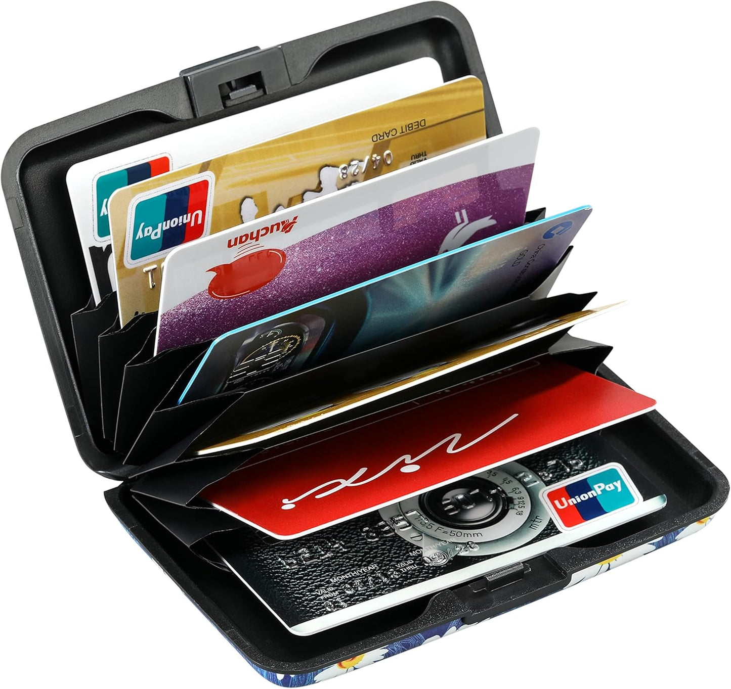 ELFISH Mini RFID Aluminum Wallet Credit Cards Holder Business Card Case Metal ID Case for Men Women(White Flower)