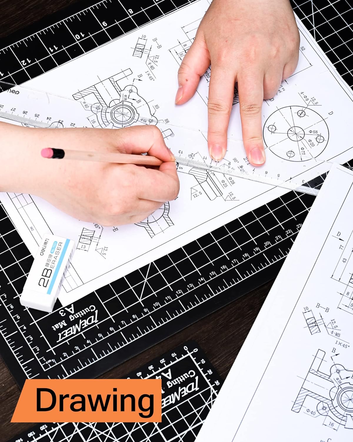 Density-upgraded 18"x12" Self Healing Cutting Mat, Idemeet Rotary Sewing Mat for Crafts, 5-Ply Blade Table Protector Cut Board for Fabric Leather Cutting Quilting Modeling Hobby Project, A3, Black