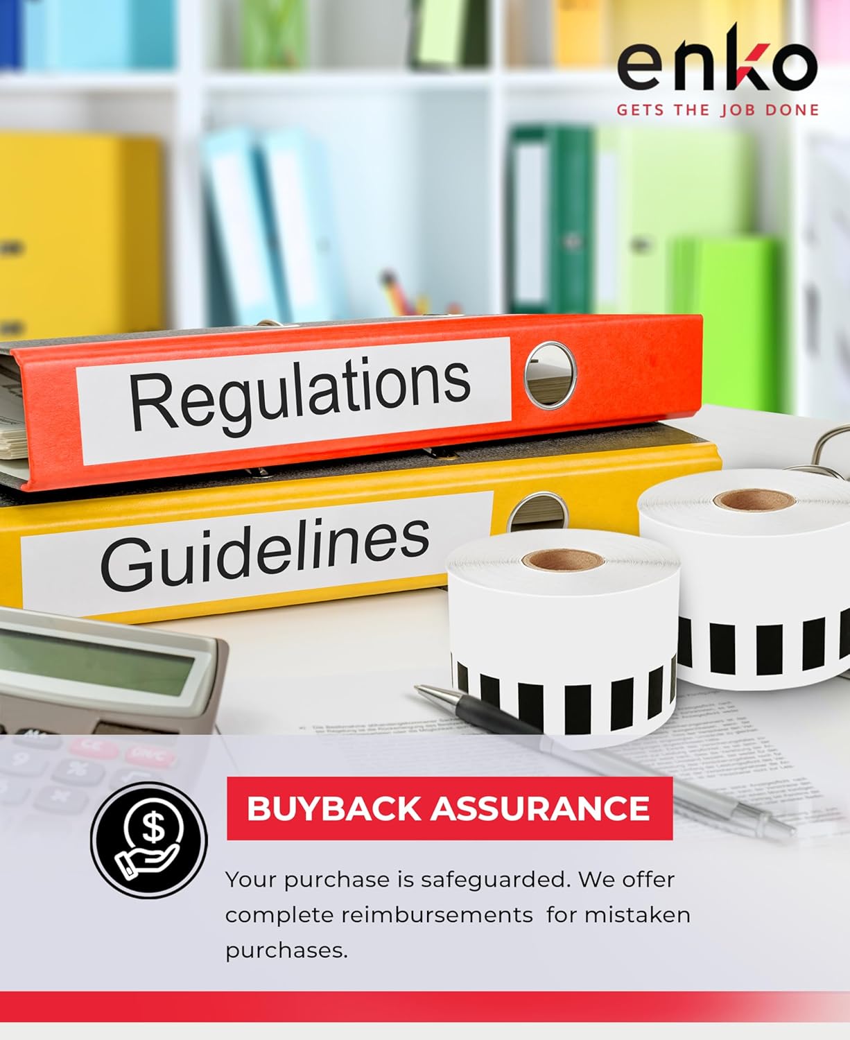 enKo - Compatible DK-2205 Continuous Paper Labels (2.4 Inch x 100 Feet) Compatible for Brother QL Label Printers - 24 Rolls with 8 Refillable Cartridge Frames