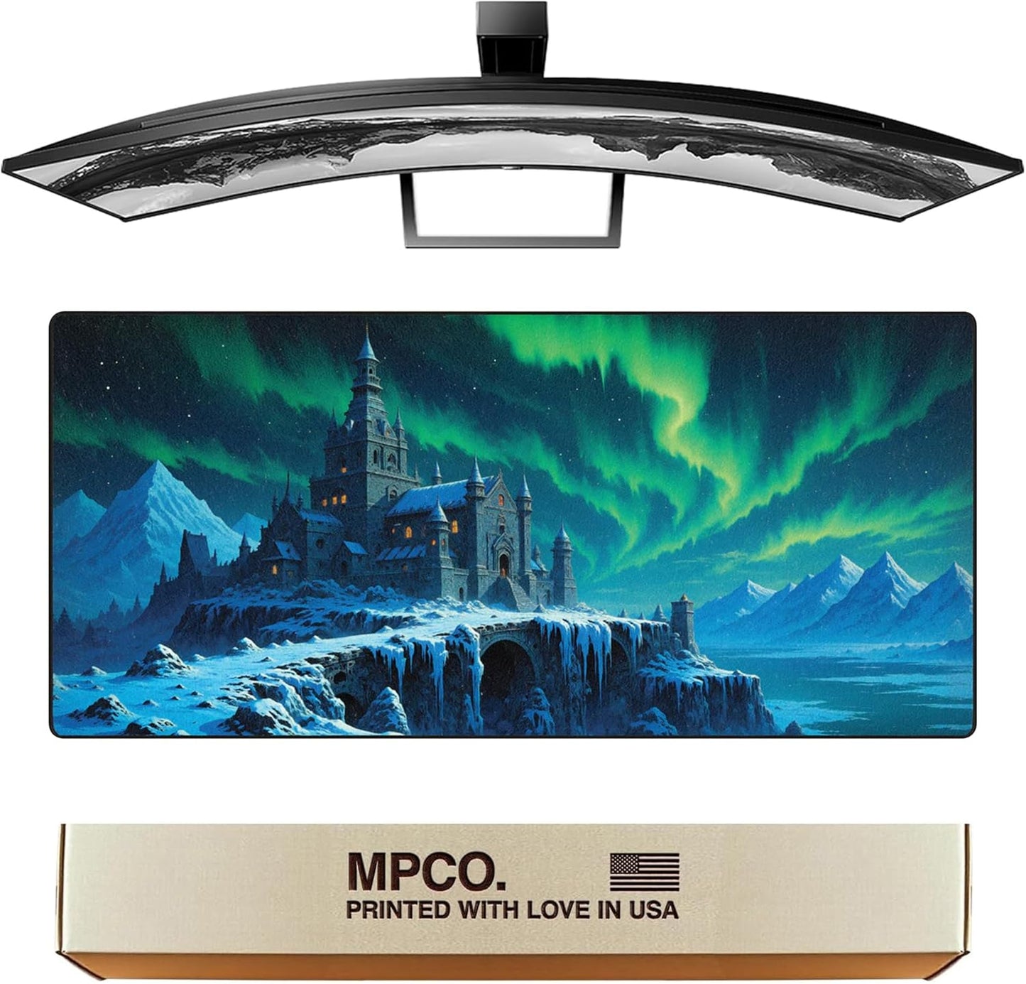 MPCO. Dark Fantasy Large Gaming Desk Pad - 36" x 17" Duraglyde Fabric Whispers of the Northern Sky Desk Mats - Non-slip, Washable, Smooth Glide for Precision Gaming & Work