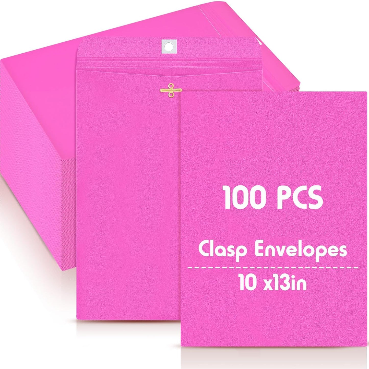Geyee 100 Pcs Clasp Manilla Envelopes 10 x 13 Inch Gummed Colored Envelopes for Storing or Mailing for Home Office Business Supplies(Rose Pink)