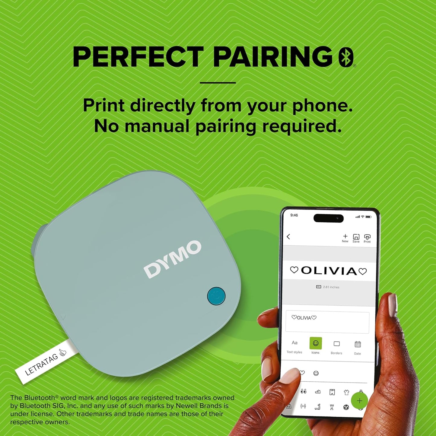 DYMO LetraTag 200B Bluetooth Label Maker | Compact Label Printer | Connects Through Bluetooth Wireless Technology to iOS and Android | Includes 1 White Paper Label Tape | Daydream Blue