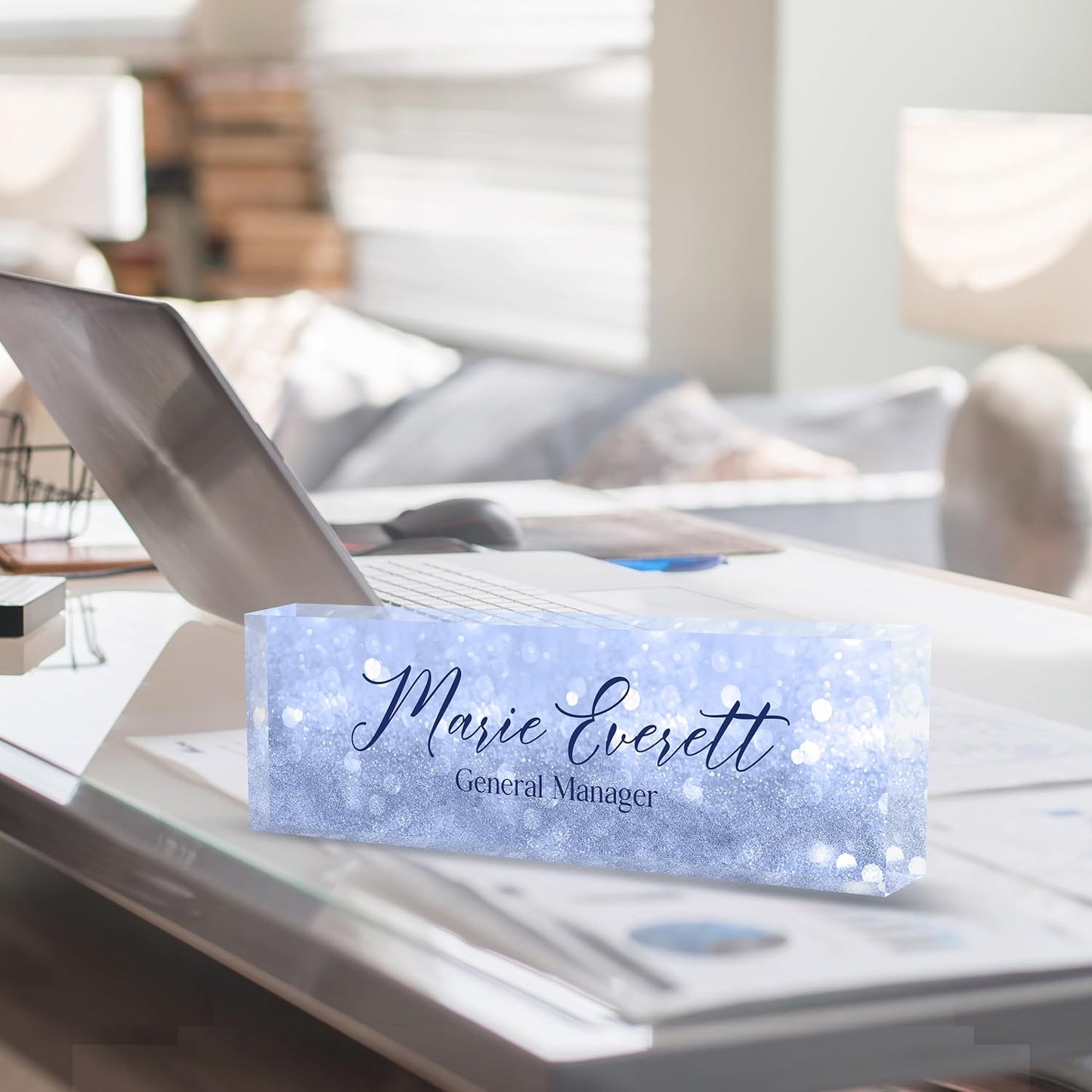 Custom Name Plate for Desk | Personalized Desk Name Plate | Personalized Boss Employee Appreciation Gifts | Acrylic Name Plate Office Desk Accessories (A-Blue Quartz)