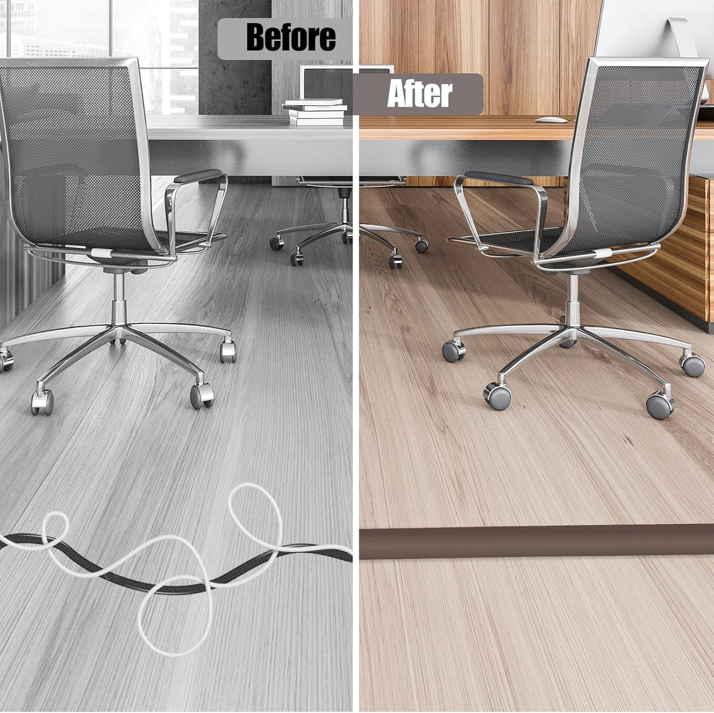 Floor Cord Cover Cable Cavity Self Adhesive Cord Hider Floor 3.3FT Floor Cable Management Power Cord Protector Floor Electric Cord Covers for Offices, Gym, Exhibitions (CoffeeBrown, 1.18" x 3.3')