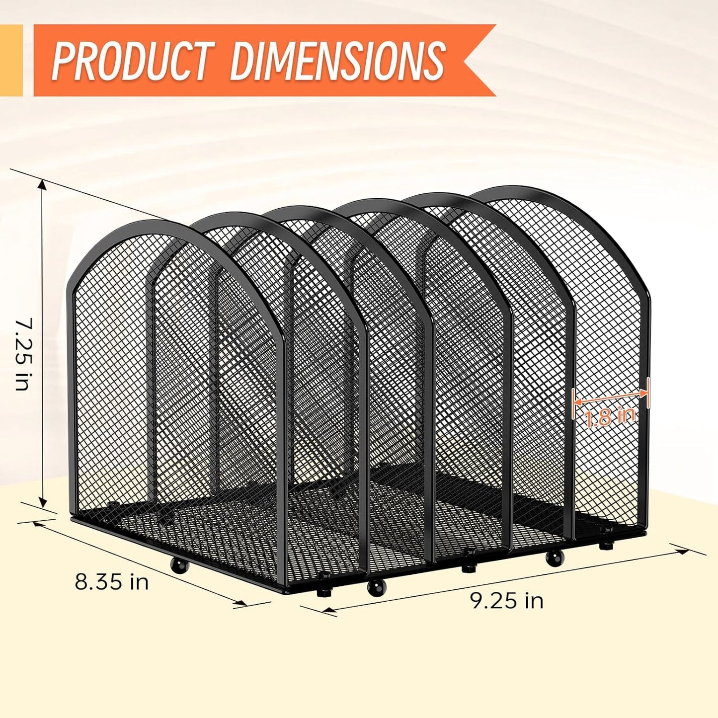 Desk File Organizer 5 Sections Desktop Organizer File Mail Sorter Office Organization File Folder Holder for Office School & Classroom (Black, 5 Section - 2Pack)