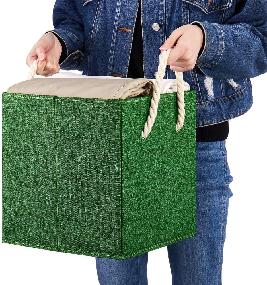 Green Foldable Polyester Fabric Storage Bins Cube Organizers,10.5x10.5x11inch,for Organizing The Clutter In The Home or Office,Set of 6,Q-ST-52-6