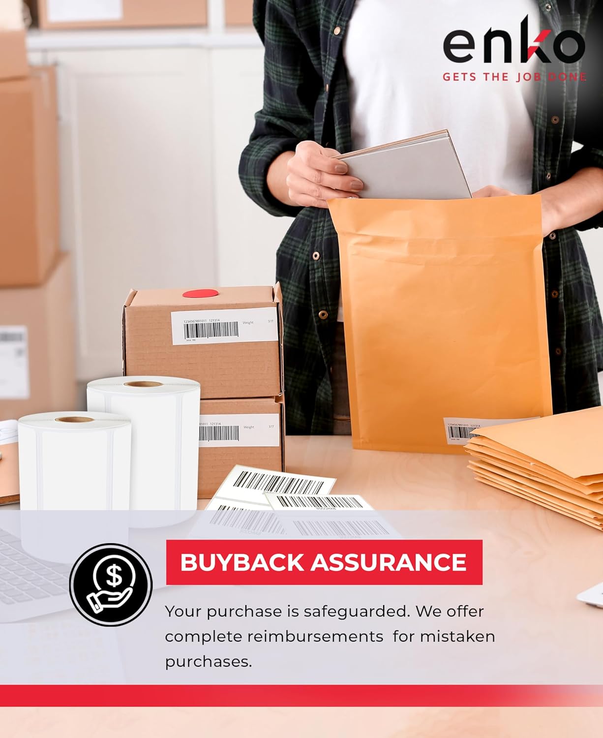 enKo 4" x 2" Labels for Zebra Desktop Printers (12 Rolls | 9,000 Labels) - Direct Thermal Address Mailing Shipping Barcode FBA Stickers FNSKU Label for Zebra and Eltron (Perforated)