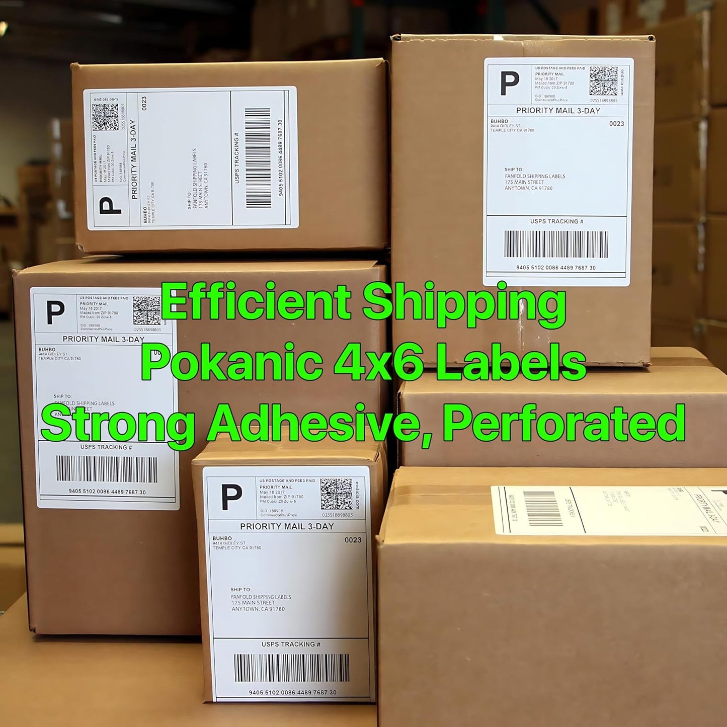 Fanfold [4 x 6 inch] x [6000 Labels] Thermal Stack Direct White Strong Adhesive Perforated Postage Shipping Printer Compatible with Zebra SNBC Epson Rollo (6000 Labels, Fanfold)