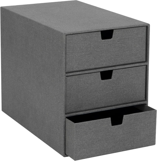 Bigso Box of Sweden Ingrid 3-Drawer Canvas Fiberboard Desk Organizer for Office Supplies and Accessories - Stackable Makeup Drawer Organizer - 6.3in x 9.9in x 8.1in - Grey