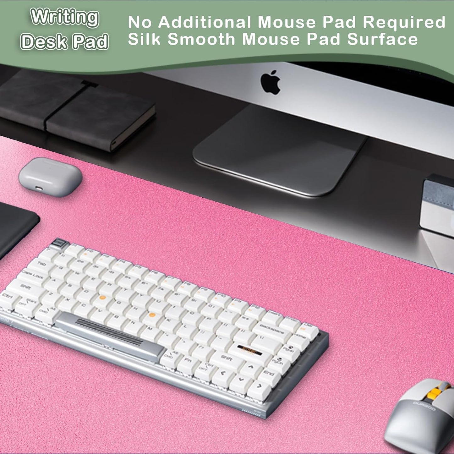 Boutilon Leather Desk Pad Protector,Non-Slip Mouse Pad,Laptop Desk Pad,Office Mouse Mat,Waterproof Leather Desk Blotter,Desk Writing Pad for Office and Home (XL-Rose Pink,35.4"x 15.7")