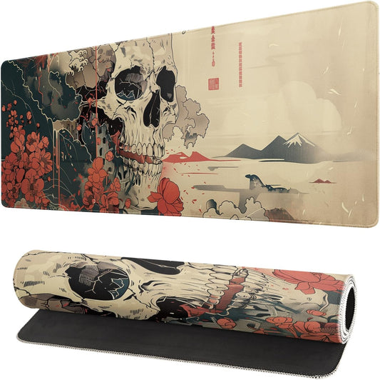 Japanese Ukiyo-e XL Anime Big Mouse Pads Large Skull Gaming Mouse Pad for Men Desk Pad with Stitched Edges Non-Slip Large Computer Mat, 31.5x11.8 in