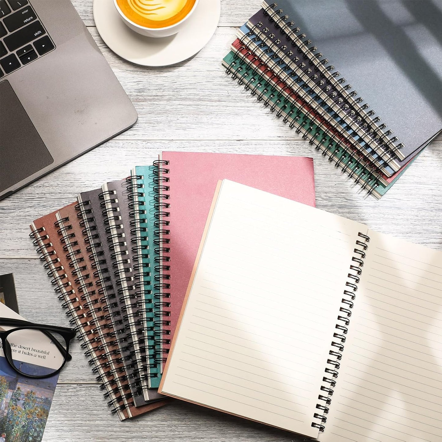 Fuutreo 12 Pcs Spiral Notebook for Work A5 8.3 x 5.7 Inch College Ruled Spiral Journal Notebook Kraft Cover Ruled Paper, 12 Color, 60 Sheets, 120 Pages for Office School(Business Color)