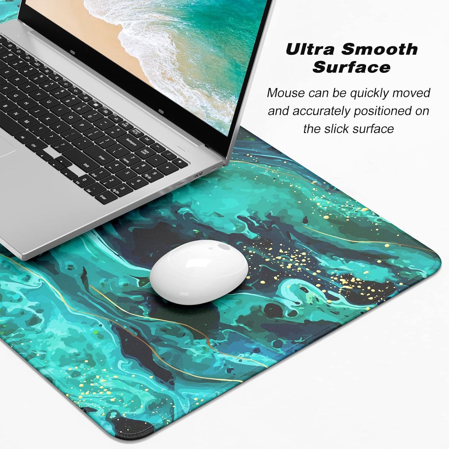 Extended Large Mouse Pad, XXL Gaming Mousepad 31.5 x 15.7 Inch, Big Computer Keyboard Desk Pad, Waterproof Mouse Mat with Stitched Edges and Non-Slip Base for Office Gaming, Green Marble