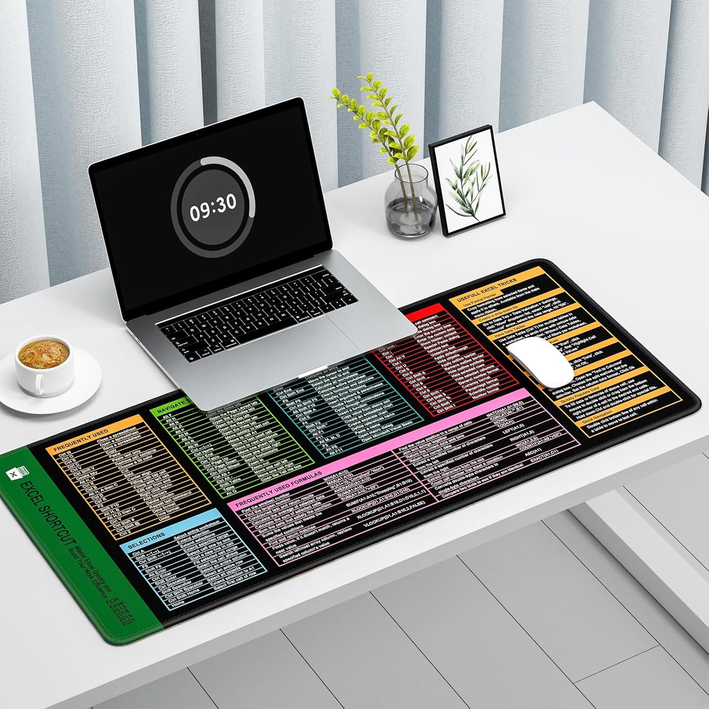 Auhoahsil Large Mouse Pad, XXL Gaming Mousepad, Desk Mat for Desktop, Thick Rubber, Big & Long Size, Stitched Edges, Full Desk Pad for Laptop & Computer, Extended 35.4 x 15.7 in, Excel Shortcut Keys