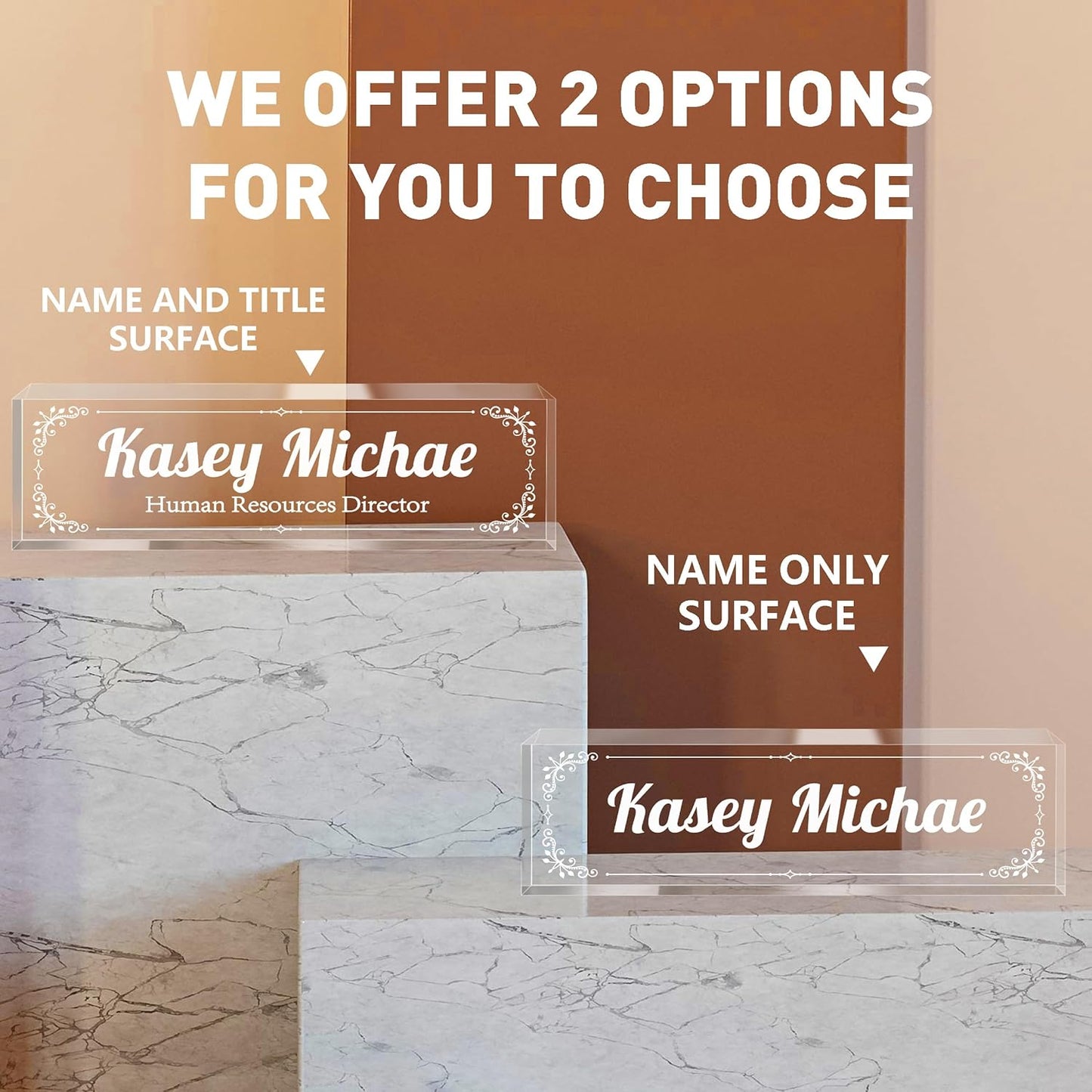 Personalized Name Plate for Desk - Custom Engraved Name Plates for Man - Boss Day Gifts for Boss - Acrylic Office Decor Appreciation Gifts for Teacher Nurse Coworker Social Worker (White Flower)