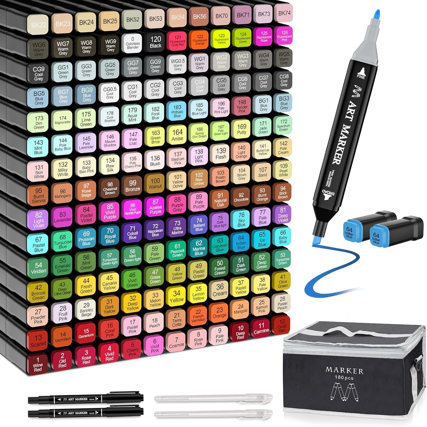 Banral Alcohol Markers Set, 180 Colors Dual Tip Alcohol Based Art Marker for Artists, Permanent Drawing Pens for Adult Coloring Sketching Illustration with Case and Holders