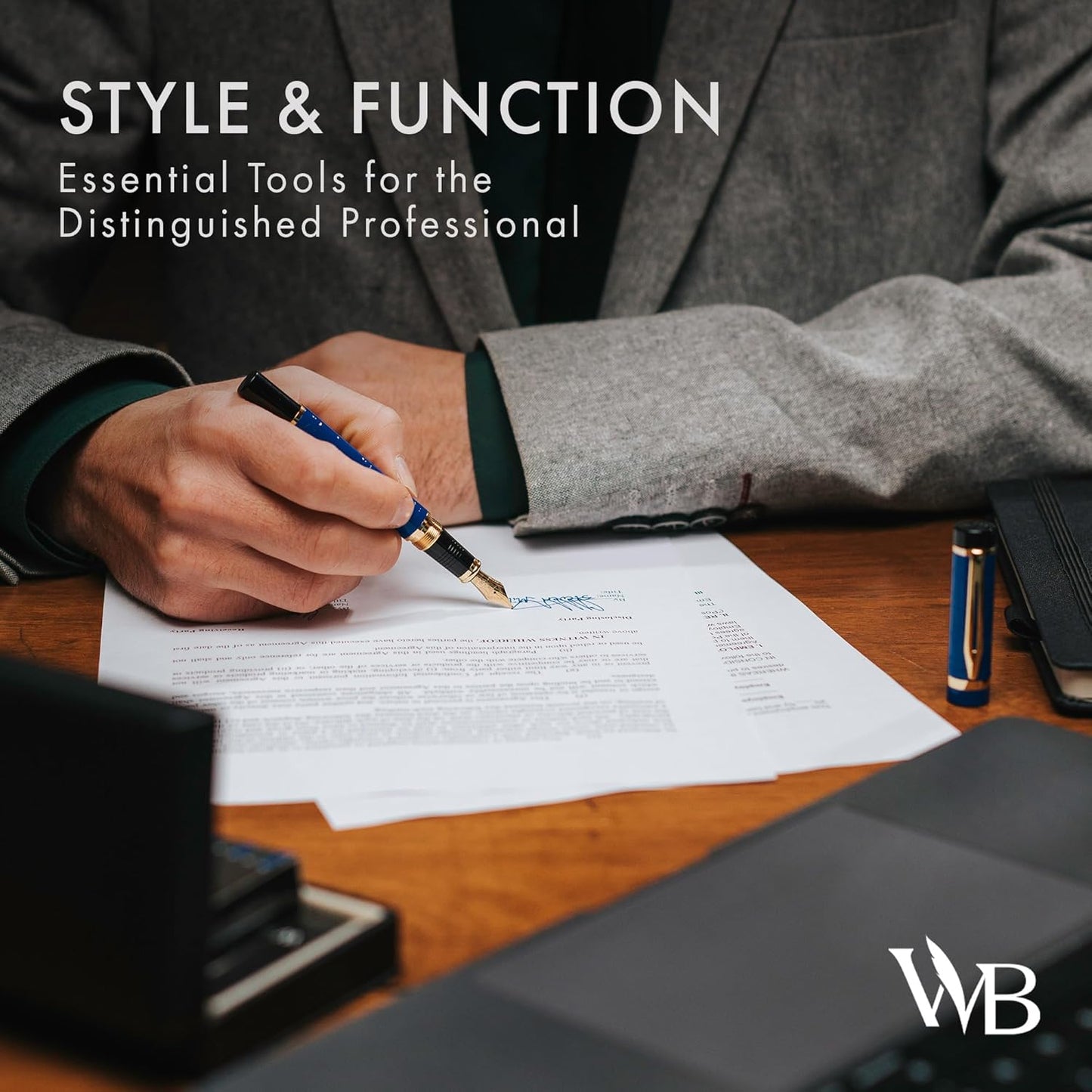 Wordsworth & Black Primori Fountain Pen Set [Blue Gold]; Fine Nib, Gift Case, 24 Ink Cartridges, Refill Converter, Manual; Journaling, Calligraphy, Smooth Writing Pens; Left and Right Handed