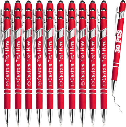 Personalized Pens Bulk 30 with Name Custom Engraving Ballpoint Pens with Stylus Tip Customized Smooth Writing Pens Personalized Gifts for Anniversary Birthday or Graduation(Red,Black Ink)