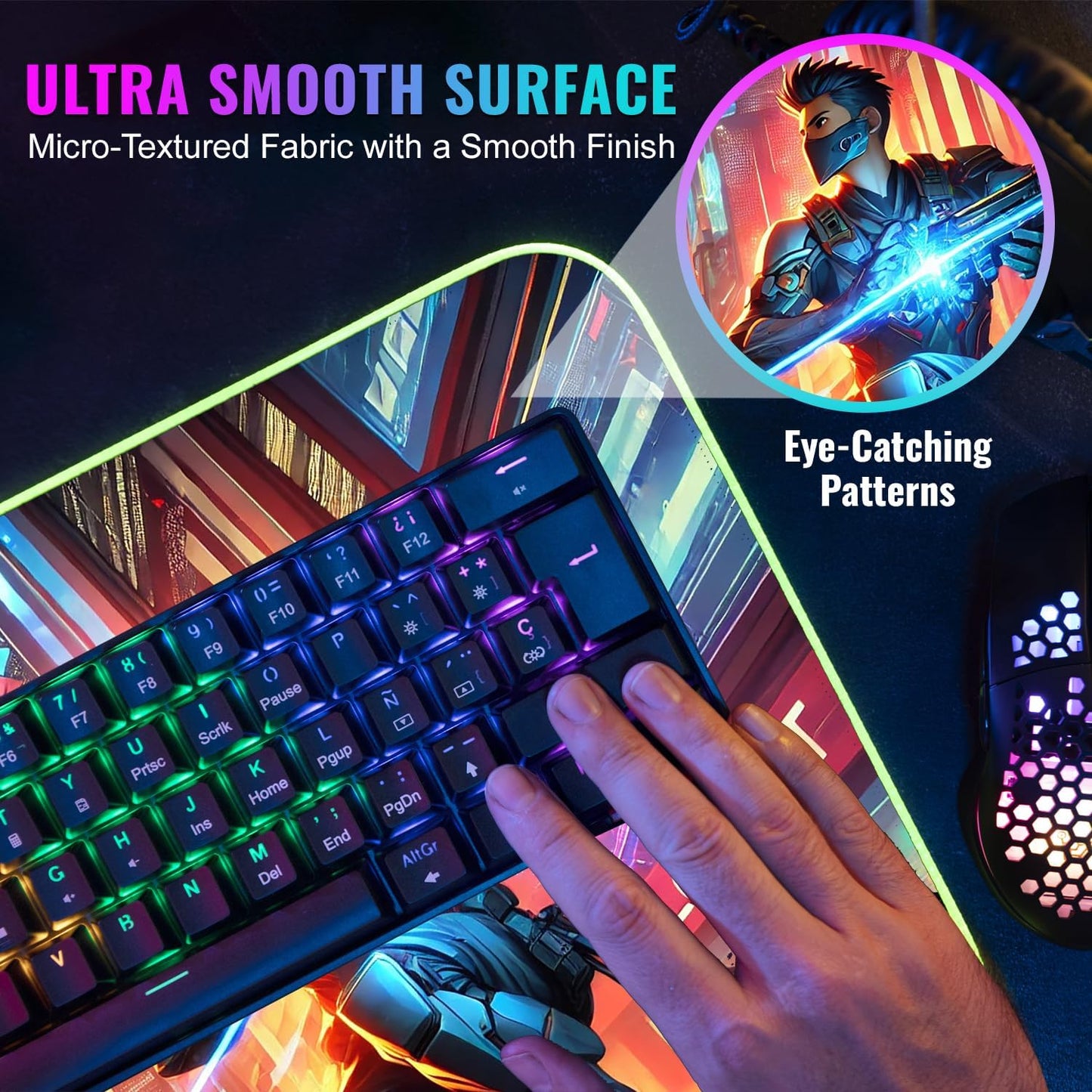 Gaming Mouse Pad - Desk Mat Gaming Mouse Pad , Medium Extra Large Extended Big Long Huge XL XXL and XXXL RGB LED Light Mousepad For a Computer , PC Mats Mousepads Neon F