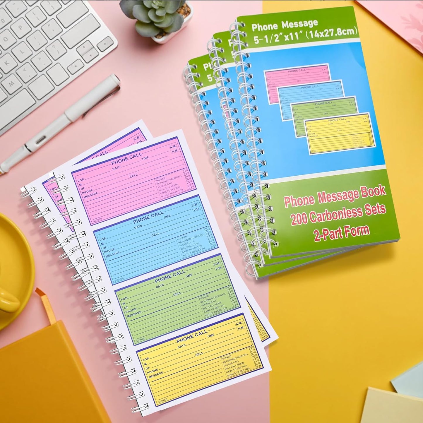 12 Pcs Spiral Bound Phone Message Book for Business Office, 5 1/2" x 11"2 PartTelephone Message Pads with Carbon Copy, Colorful Carbonless Duplicate Call Log Book