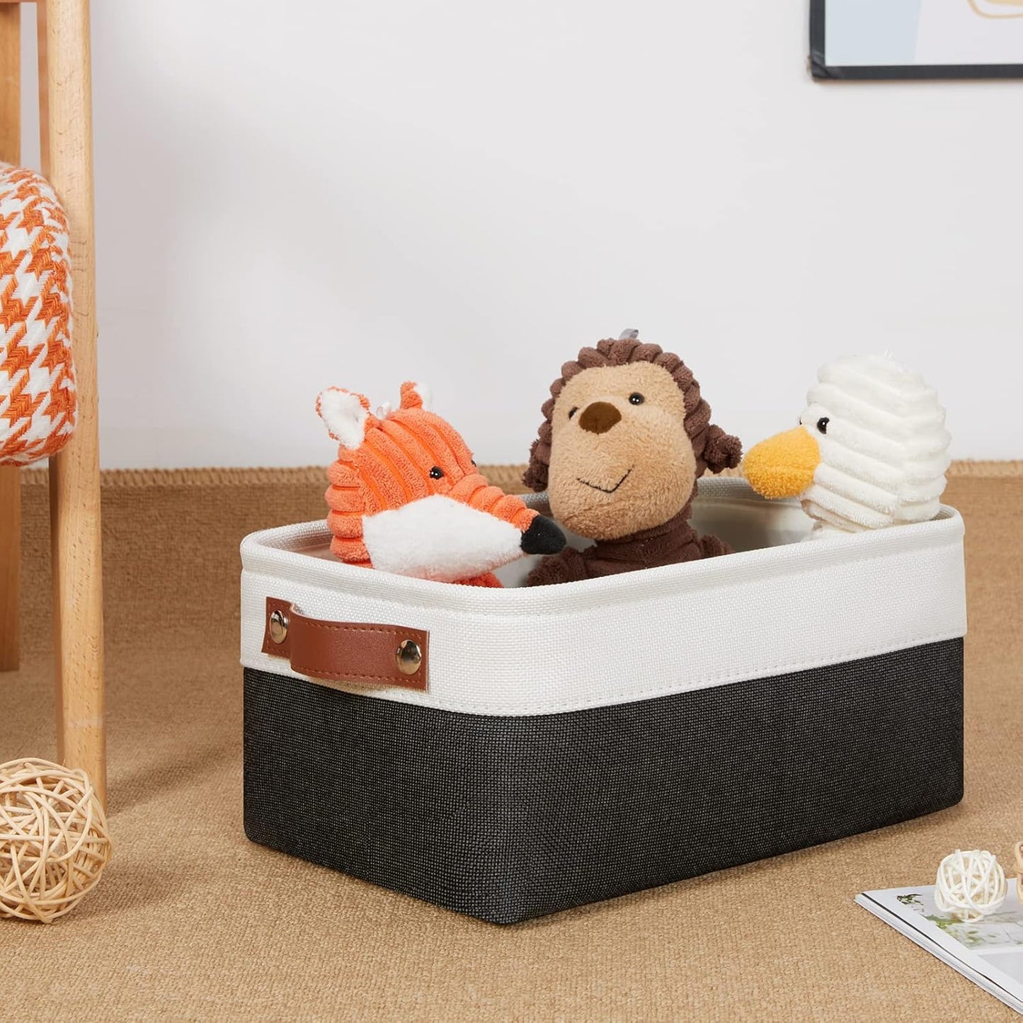 DULLEMELO Small Storage Baskets 6 Pack, Fabric Collapsible Gift Storage Baskets for Shelves, Closets, Nursery, Home, Office Organizing,Small Canvas Linen Rectangular Storage Bins (White&Black)