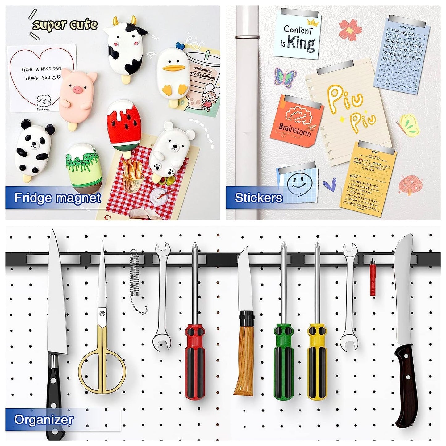 Grtard 8Pack Magnets Bar, Neodymium Magnet Strips Heavy Duty, Rare Earth Magnets with Double-Sided Adhesive for Fridge, Garage, Kitchen, Science, Craft, Office, DIY - 60 x 10 x 3 mm