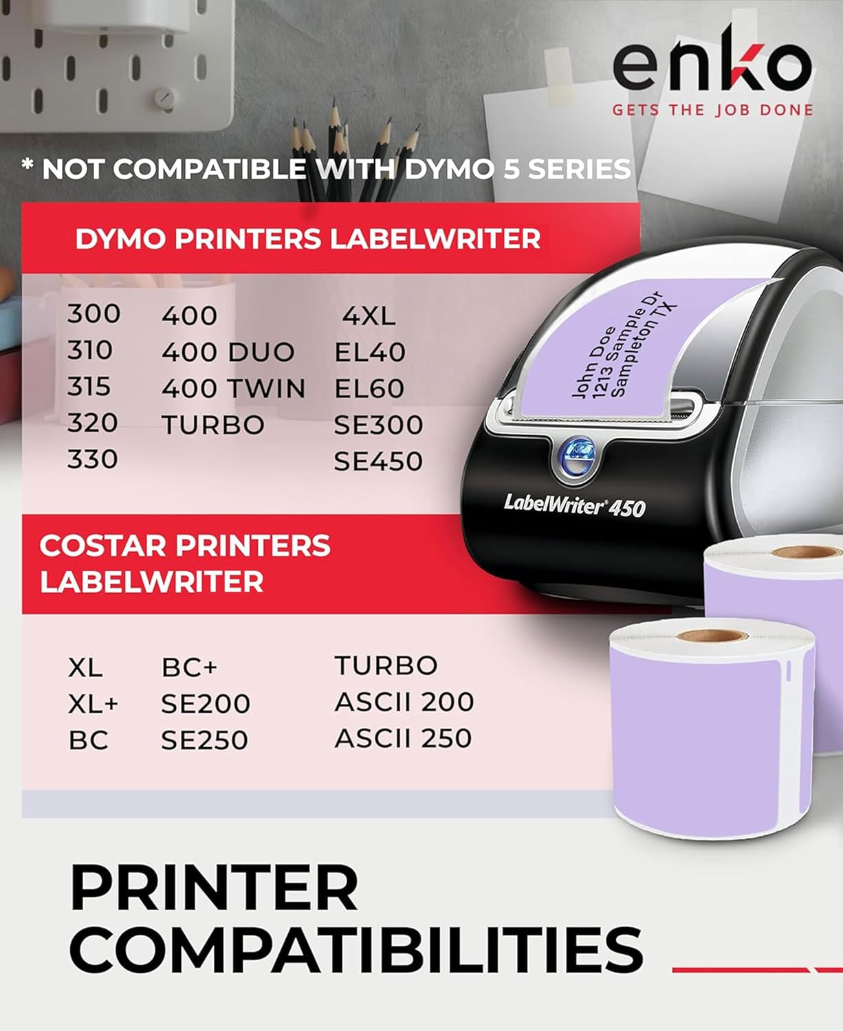 enKo [6 Rolls, 1800 Direct Thermal Labels] Lavender Colored Compatible for Dymo 30256 Label (2-5/16 x 4") Use with Dymo, Rollo Thermal Printer as Shipping & Mailing Labels