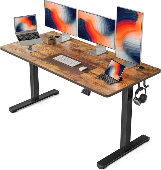 FEZIBO Electric Standing Desk, 60 x 24 Inches Height Adjustable Stand up Desk, Sit Stand Home Office Desk, Computer Desk, Rustic Brown