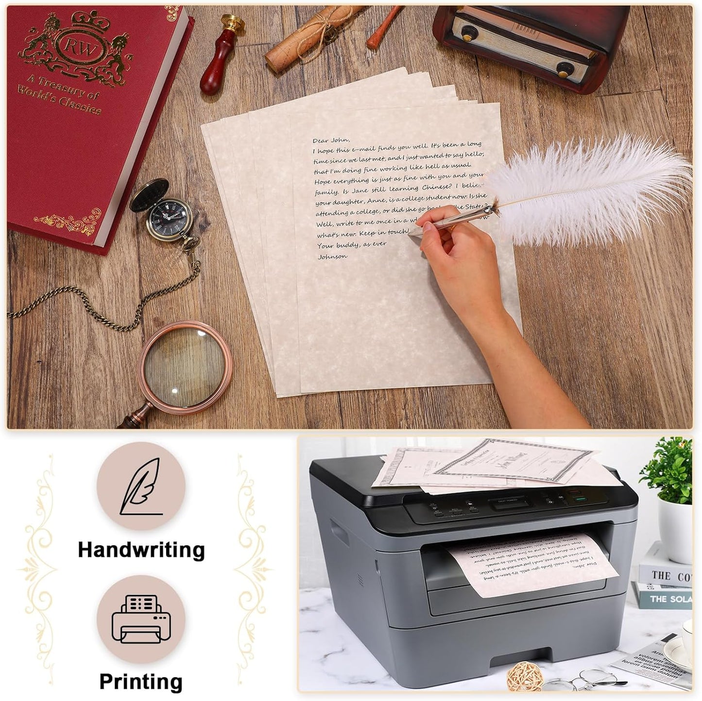 Epakh 300 Pcs Old Age Parchment Paper 8.5 x 11 Inch Standard Letter Vintage Colored Old Parchment Double Side Printing Paper (Dark Beige)