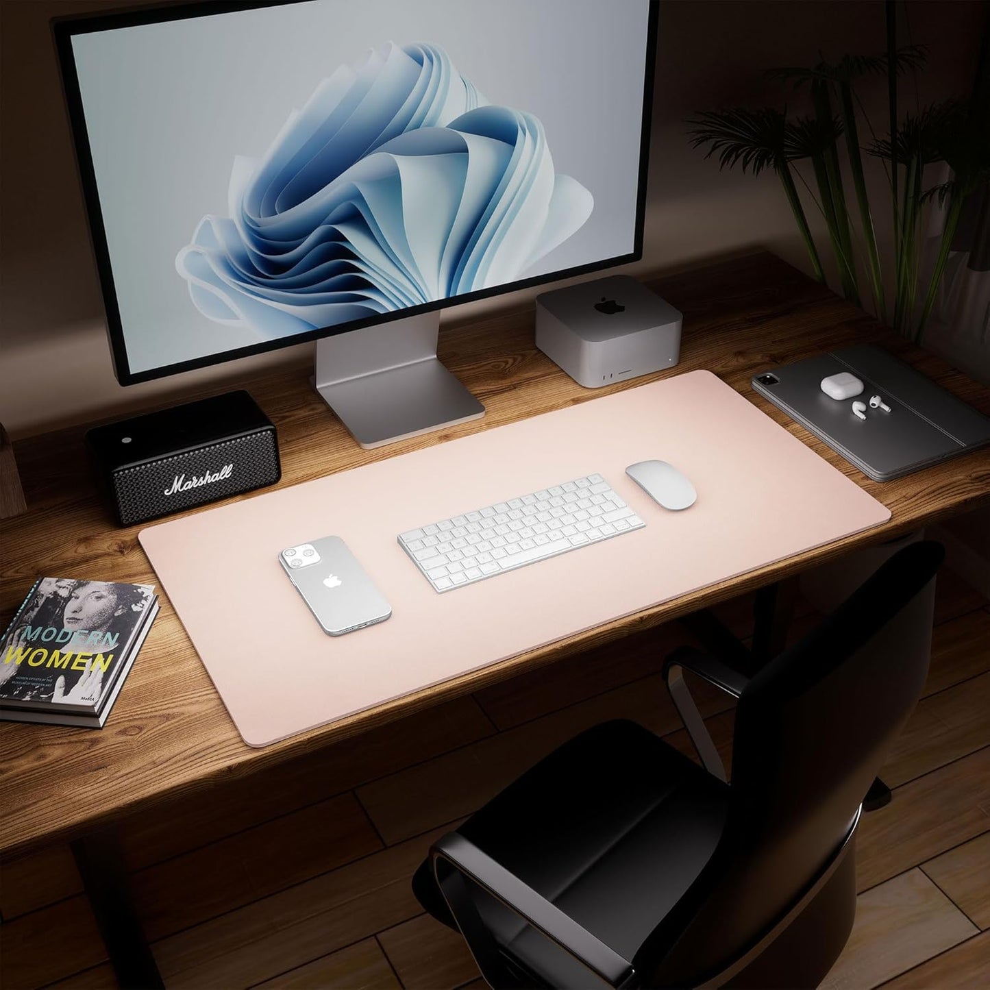 Aothia Double-Sided Desk Pad – 37.8"x17" Leather Desk Mat with Eco Cork Protector, Large Mouse Pad, Waterproof Desk Blotter for Office/Home (Pink)