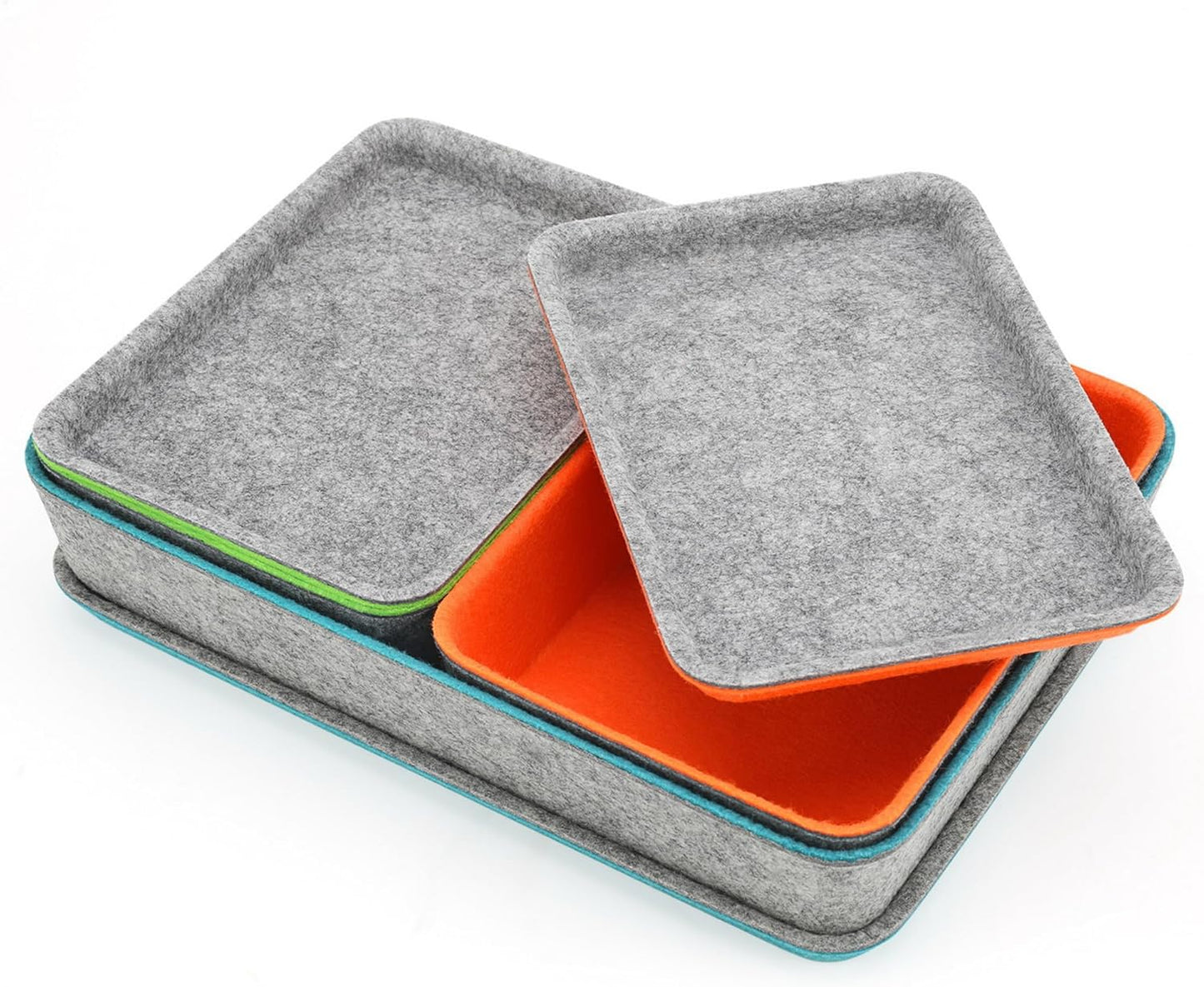 Welaxy stackable Lidded drawer organizer bins home office work desktop storage box with lid for junk makeup stationery decluttering sorting 3-pack (Orange + Green + Turquoise)