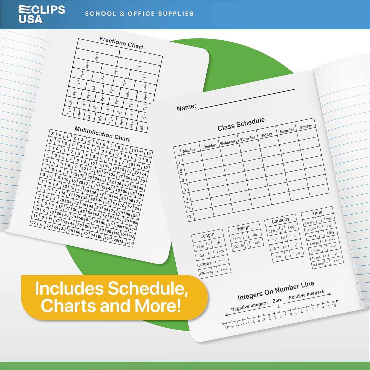 E-CLIPS USA Composition Notebooks, (24 Pack), Wide Ruled Composition Notebook, Marble Composition Notebook, 100 sheets, 200 Pages (24, Yellow)