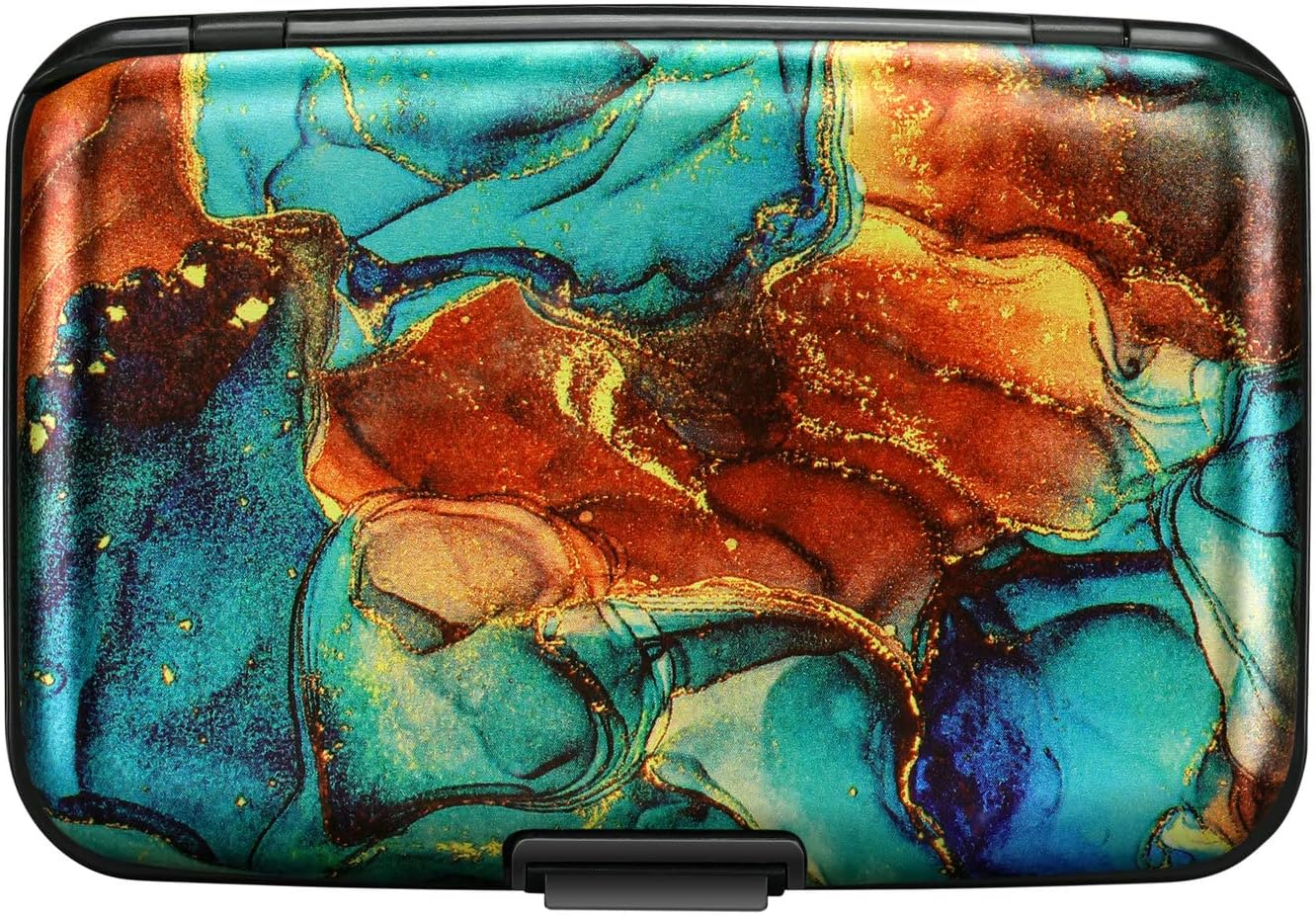 ELFISH Mini RFID Aluminum Wallet Credit Cards Holder Business Card Case Metal ID Case for Men Women（Blue Brown Marble