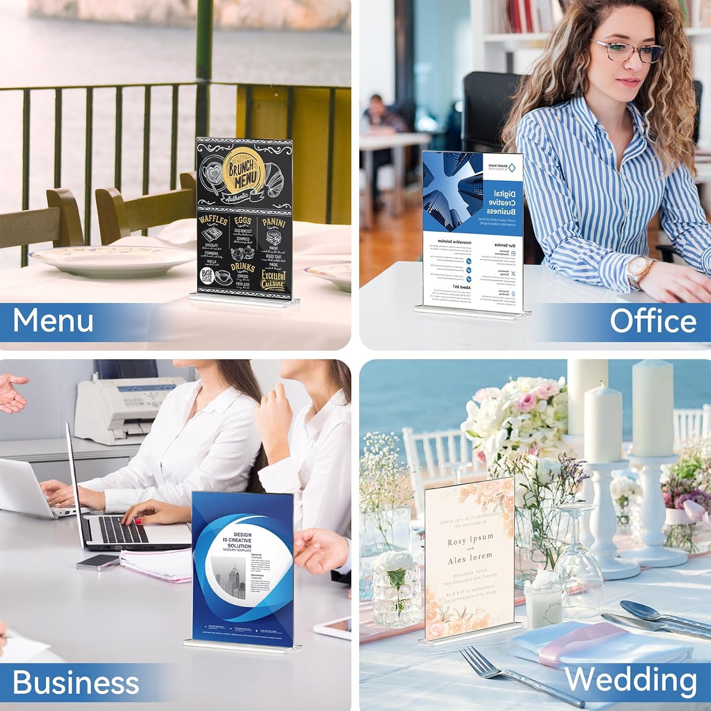 Daofary Acrylic Sign Holder 8.5 x 11 Inches 10 Pack, Double-Sided Stand up Table Top Paper Holder, Store Sign Holders, Plastic Sign Display for Restaurants, Hotels, Office