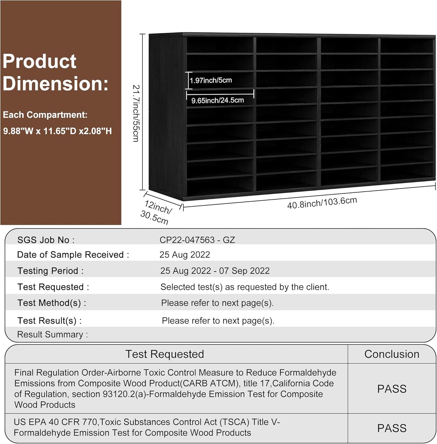 EasyPAG Mail Organizer Countertop, Wood Literature Organizer with Adjustable Shelves, Student Classroom Mailbox for School, Desktop Paper Sorter for Office Home, 36 Compartments, Black