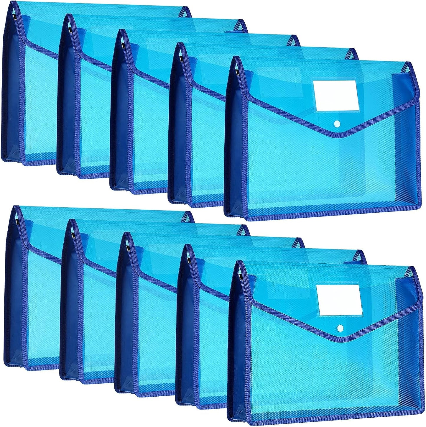 10 Pieces Plastic File Folders Envelope Expanding File Wallet Organizer Documents Folder with Snap Closure and Pocket B4 Waterproof Transparent Pouch for School Office(Blue,Horizontal)