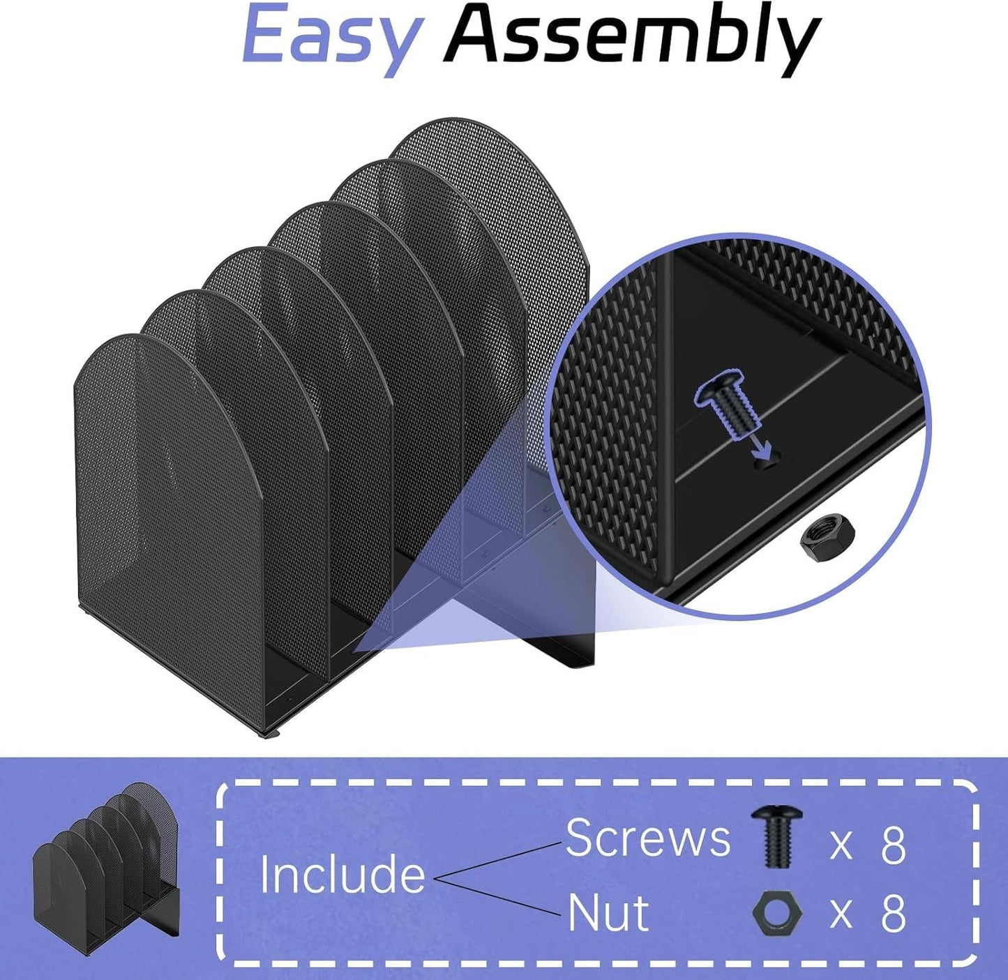 Desk File Organizer, Vertical File Folder Organizer with 5-Section, Document & Record Holder and Storage for Home Office School, Black