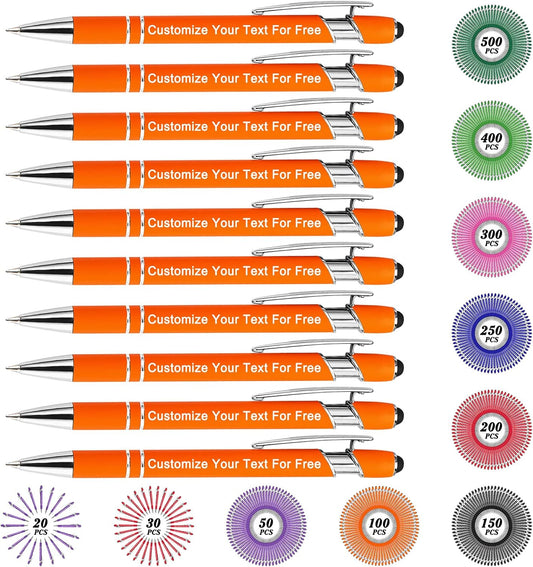 Max 500 Pcs Personalized Pens Bulk, Custom Pens with Free Engraving, Customized Stylus Tip Ballpoint Pen with Your Name Massage Text for School Office Business Graduation Anniversaries-10 Packs